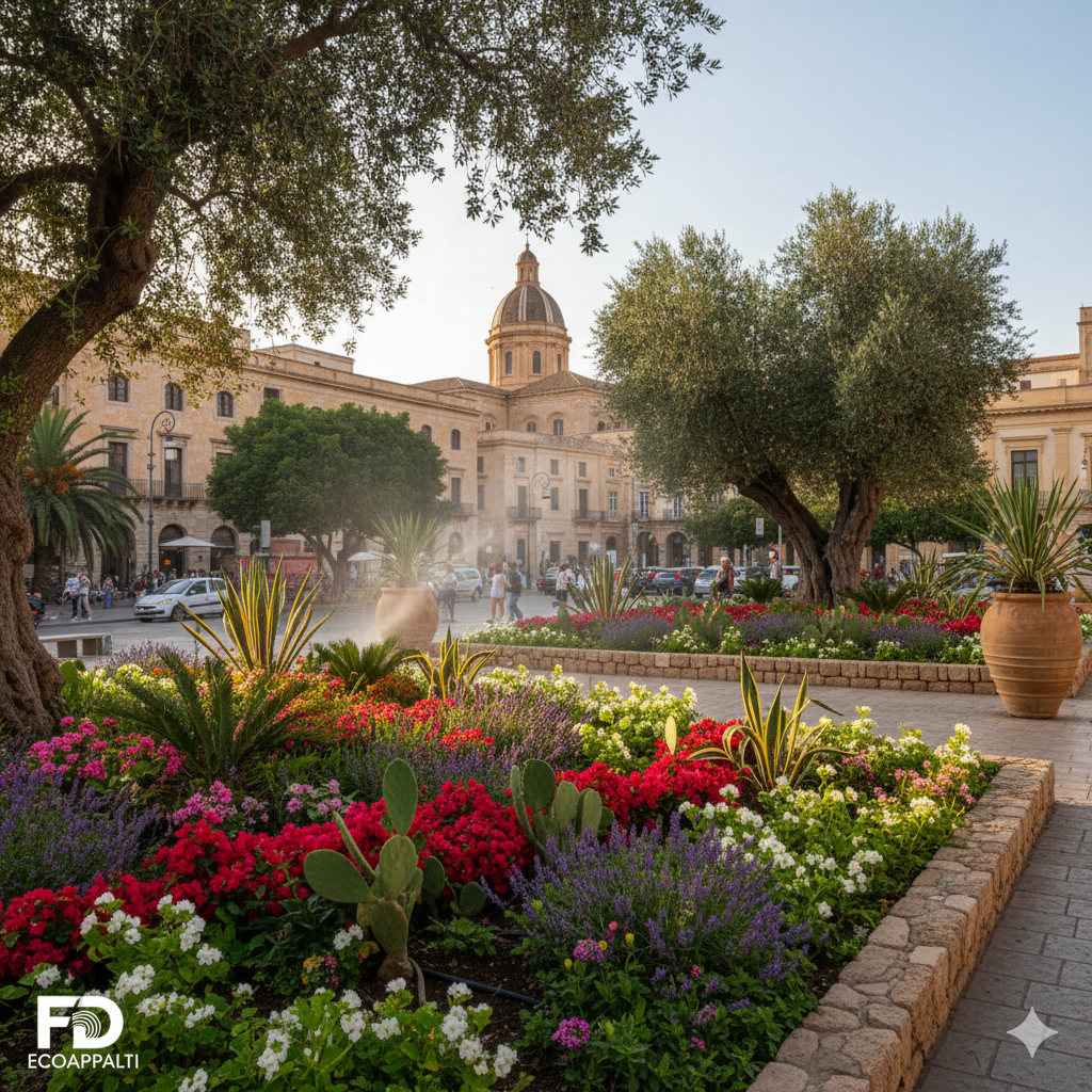 Aiuole fiorite in piazza storica — Cagliari